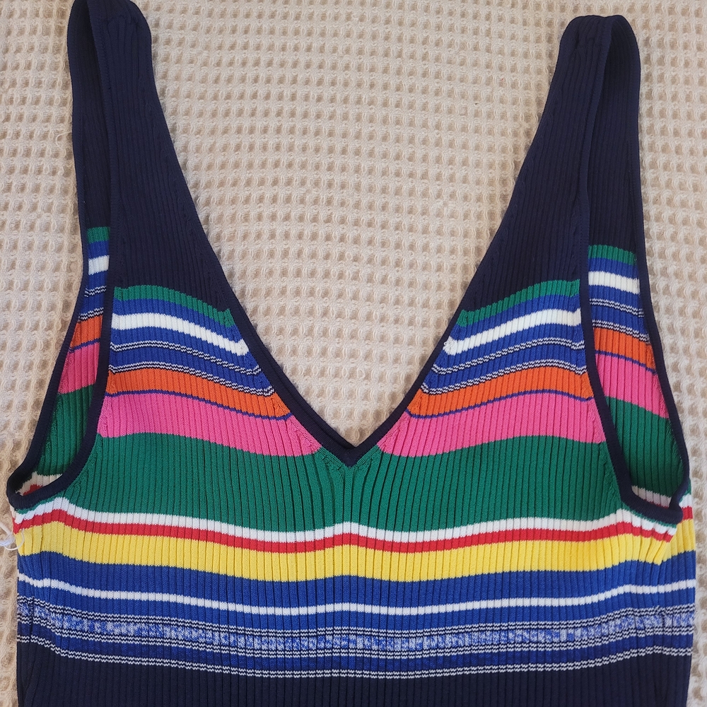 NWT XL STAUD Multicolor Striped Rib Knit Midi Dress - Picture 7 of 14